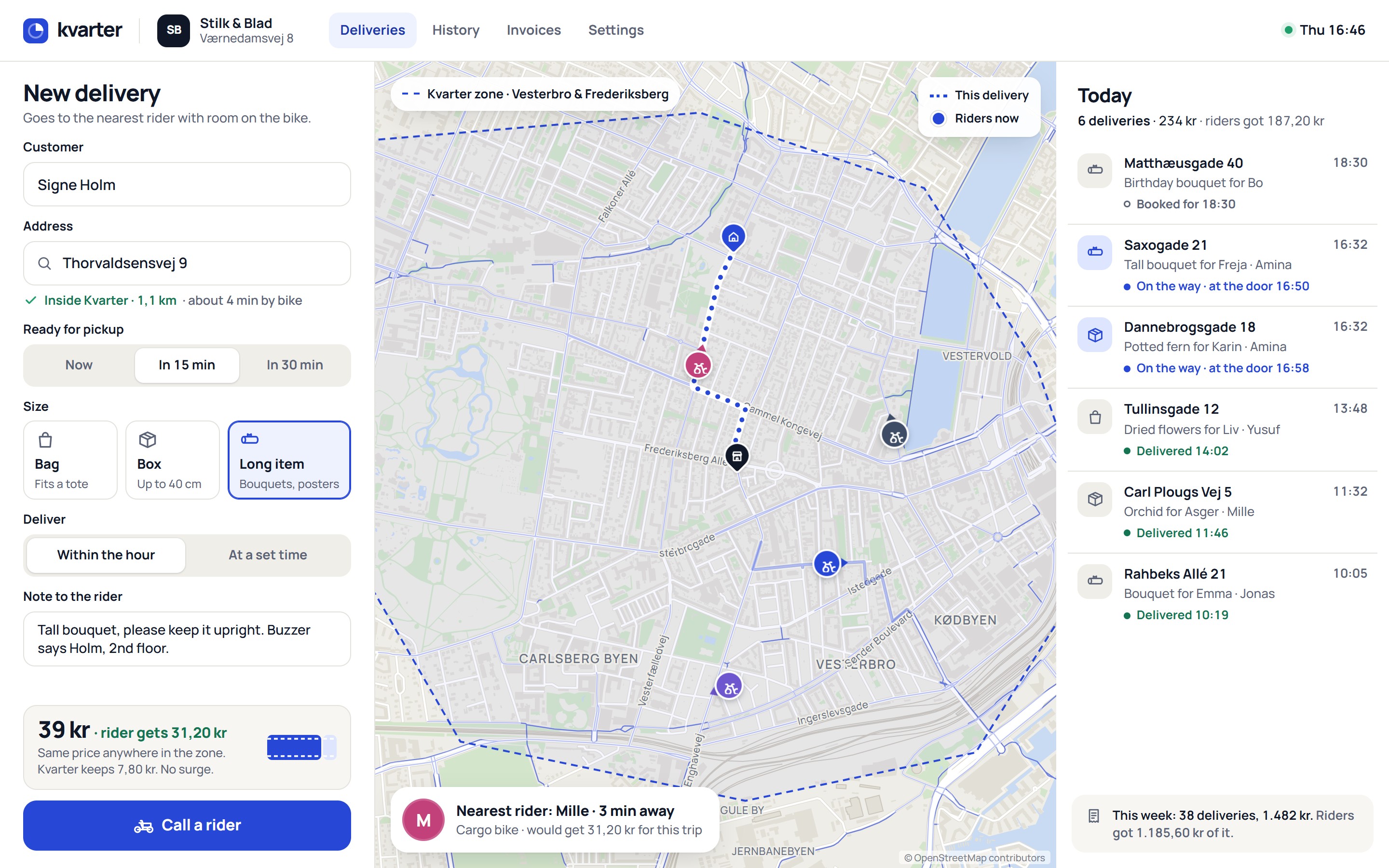 Kvarter: A shop calls a bike in seconds